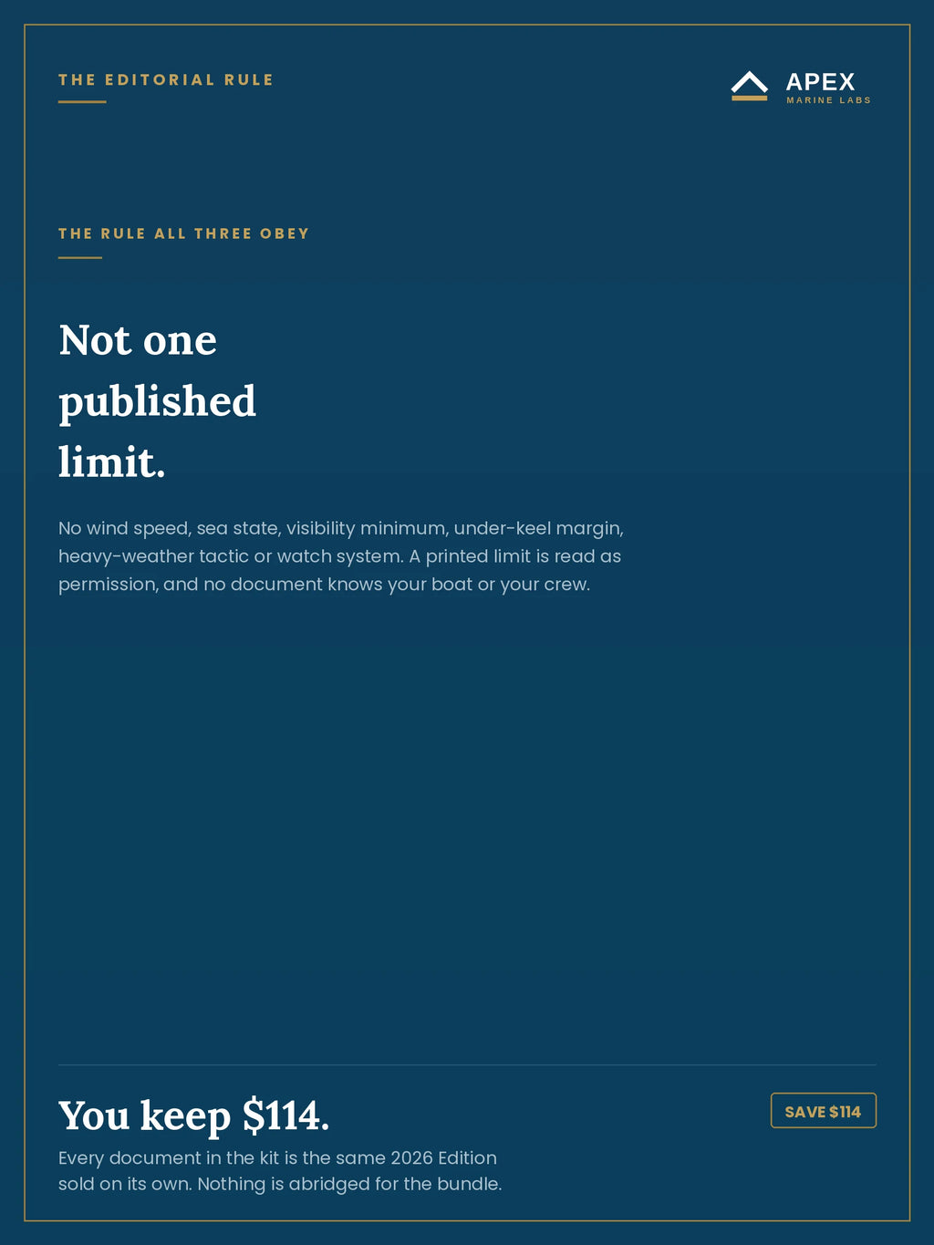 The editorial rule the kit obeys — not one published limit; a printed limit would be read as permission